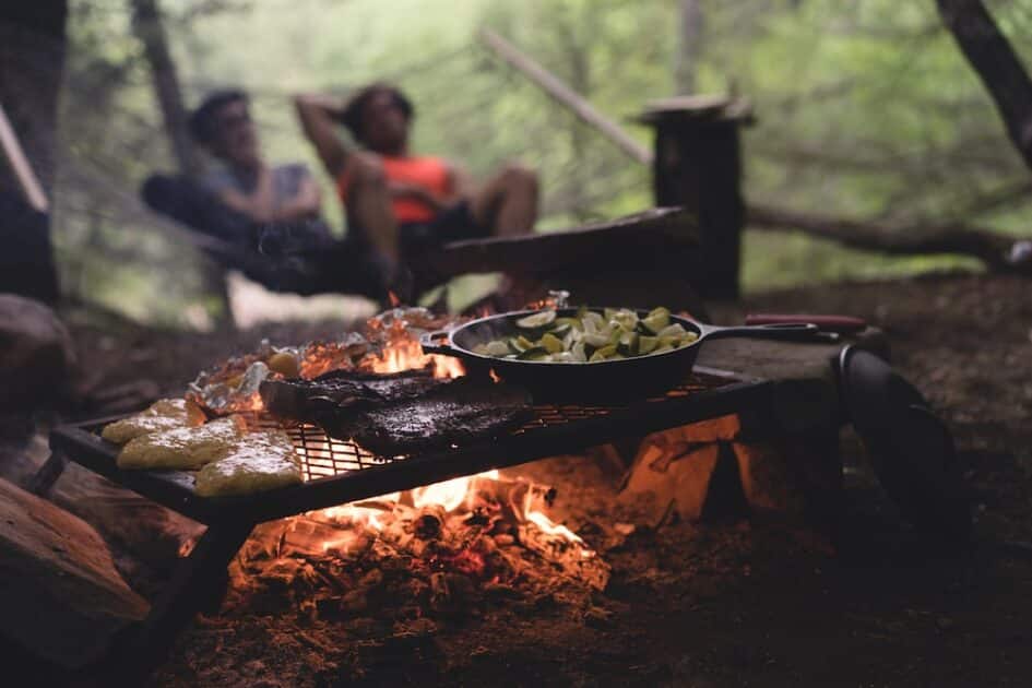 Food over a campfire